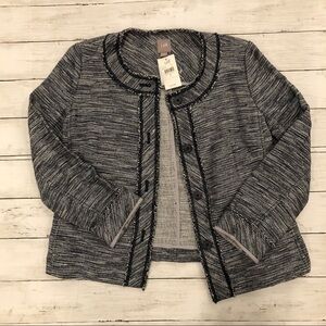 J. Jill Navy Blue Tweed Blazer Jacket Raw Hem Edges NEW WITH TAGS